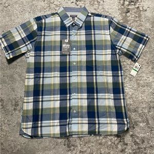 Van Heusen Slim Fit Never Tuck Short Sleeve Button Down - Blue/Yellow Plaid